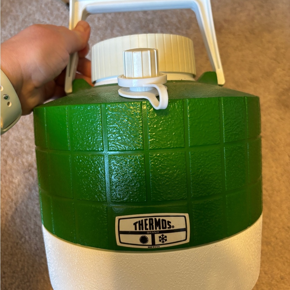 Vintage 1970's Thermos Green and White Insulated Jug
